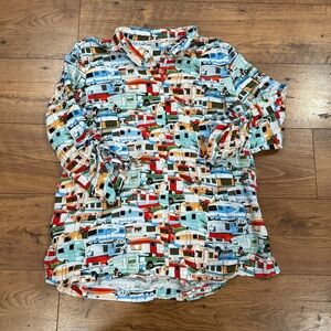 John Mark Blouse Camper Trailers‎ 3/4 Sleeve Shirt Top Camping Womens M Colorful